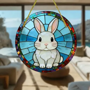 Acryl Tier runder Hängeanhänger Sonnenfänger, süßes weißes Kaninchen Fensterdeko für innen außen.