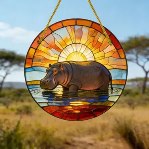 Rundes Acryl Flusspferd Sonnenfaenger Haengend Ornament fuer Garten Innendeko.