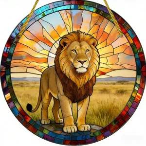 Buntglas Löwe Sonnenfänger hängend Acryl Fenster Dekoration für innen außen Heimkunst