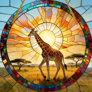 Acryl Giraffe Sonnenfänger Hängende Dekoration, rundes Tierfenster Panel für Innen und Außen.