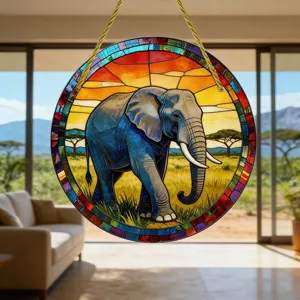 Runde Acryl Elefanten Sonnenfänger Anhänger, bunte Tiffany Stil Fenster hängende Dekoration.