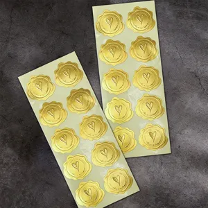 Pegatinas sello de cera hoja de oro retro etiquetas sellado sobre diseño corazón en relieve