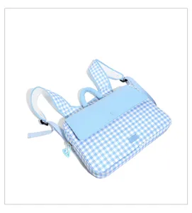 Light blue gingham laptop backpack casual school bag stylish student bookbag daily use