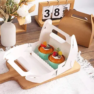Caja de papel blanca para pasteles con asa para cupcakes, embalaje de panadería y postres.