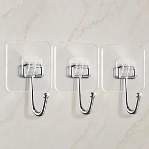 Ganchos Adhesivos Fuertes Transparentes De Pared Ganchos De Servicio Pesado Sin Taladro Sin Marcas Para Baño Cocina Puerta Plástico Transparente Acero Inoxidable Ganchos De Utilidad
