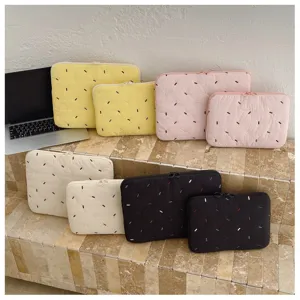 Quilted embroidered laptop sleeve cute aesthetic ipad case soft protective storage bag