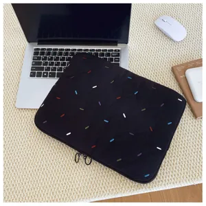 Korean style black embroidered laptop sleeve cute sprinkle tablet pouch 13 14 15 inch bag