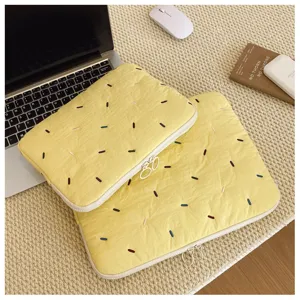Cute yellow embroidered laptop sleeve padded tablet case for 11 13 14 15 inch portable bag