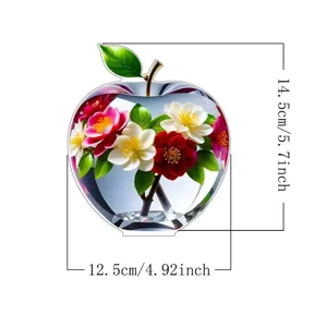 2D acrylic crystal apple decorative ornament with beautiful flower patterns for home decor.