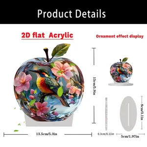 2D acrylic crystal apple bird ornament desktop home decor festival gift table display piece