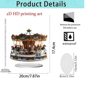Christmas acrylic carousel ornament 2D flat desktop decor holiday gift size 20x17.4cm