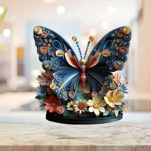 Placa de soporte acrílica de mariposa azul adorno de escritorio regalo estético para vacaciones