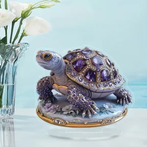 Expositor acrílico de tortuga con diamantes morados, exquisito regalo artesanal decorativo.