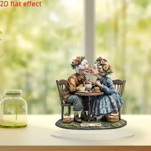 Detalle de expositor acrílico decoración de mesa diseño pareja de ancianos amorosos