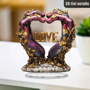 Adorno de mesa de manos de corazon de acrilico plano 2D hoja de oro vid amor regalo
