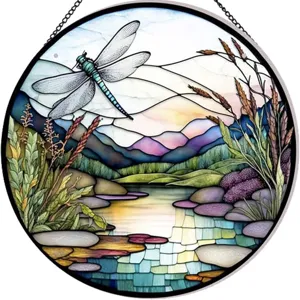 Acrylic Sun Catcher Window Hanging Ocean Wave Sunset Dragonfly Stained Glass Style Home Garden Decor