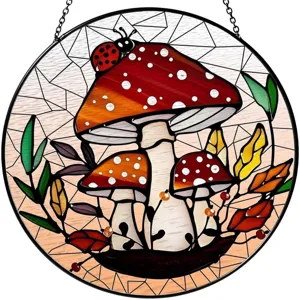 Acrylic Stained Glass Mushroom Suncatcher Window Hanging Garden Ornament Home Decor