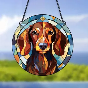 Acrylic Stained Glass Dog Window Hanging Sun Catcher Cute Puppy Wall Decor Colorful Animal Acrylic Ornament Gift