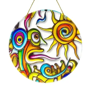 Colorful acrylic round hanging decor bohemian style wall suncatcher indoor outdoor art