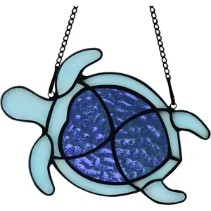 Stained glass style turtle suncatcher acrylic window hanging pendant with hanging chain.