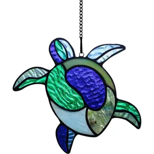 Stained glass sea turtle suncatcher hanging decoration piece for home window display
