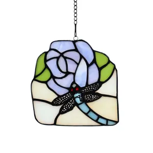 Stained glass dragonfly suncatcher window hanging flower acrylic decorative ornament for home