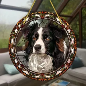 Acrylic dog hanging decoration stained glass style puppy wall art disc window ornament for home