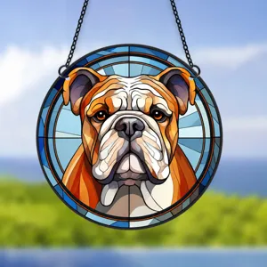 Acrylic dog pendant stained glass style circular wall hanging ornament for home decor detail view