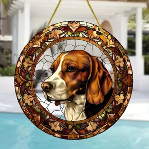 Acrylic stained glass beagle dog hanging ornament colorful round wall decor home pendant