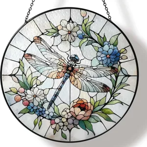 Stained glass dragonfly suncatcher window hanging acrylic floral home garden decor