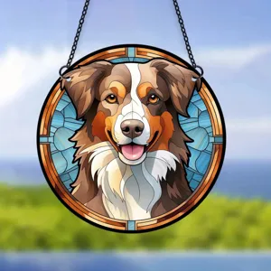 Australian shepherd acrylic hanging ornament, colorful round wall decor for home decoration.