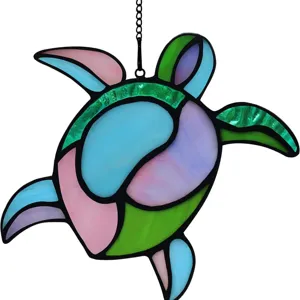 Colorful stained glass turtle window hanging suncatcher with chain for home decor