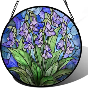 Stained Glass Floral Window Hanging Round Suncatch Acrylic Pendant Home Garden Decor