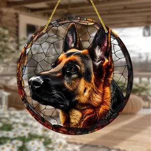 Detailed view of the German shepherd acrylic round wall hanging, featuring vibrant colored design.