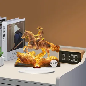 Acrylic Cowboy Reading Desktop Ornament LED Night Light Creative Tabletop Decor For Office Living Room Home Gift