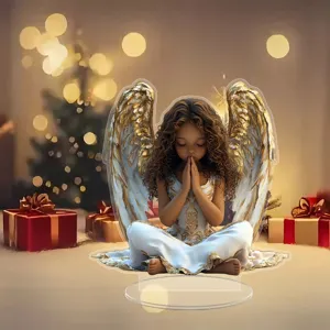 Decorazione da scrivania angelo in acrilico 2D, statuetta ragazza in preghiera, decoro natalizio.