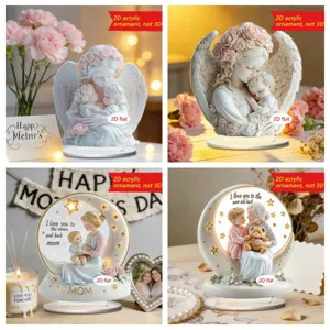 Mothers Day 2D Acrylic Angel Ornament Desktop Decoration Warm Maternal Love Gift Home Office Table Decor