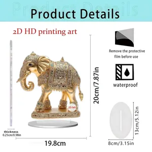 2D acrylic elephant stand ornament with crystal details, perfect home desktop decor and display.