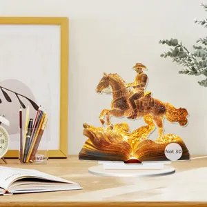 Details of 2D flat acrylic LED cowboy horse book night light for desktop office decor.