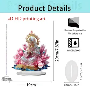 2D acrylic prayer goddess ornament desktop decor with lotus base clear size specifications