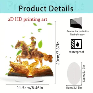 Detail view of the 2D flat acrylic cowboy book ornament, showing dimensions and waterproof design.