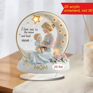 Mother's Day 2D acrylic moon ornament detail view, warm led night light decor for mom