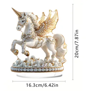 Acrylic unicorn figurine desktop ornament with sparkling rhinestones and pearls.
