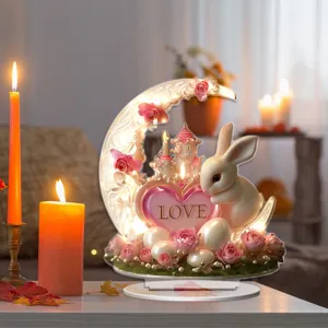Acrylic Moon Rabbit LED Night Light Table Ornament Valentine's Day Romantic Decor