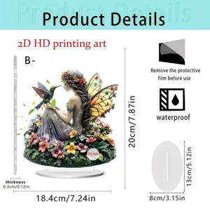 Acrylic fairy hummingbird desktop ornament 2D HD print waterproof decor 20x18.4cm