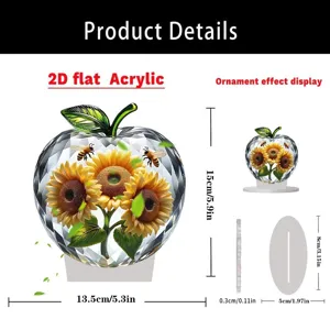 2D flat acrylic sunflower apple ornament desk decoration with exquisite floral design and sturdy base.
