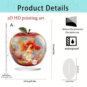 2D Acrylic Apple Goldfish Ornamental Display Art Flat Desktop Decor for Living Room