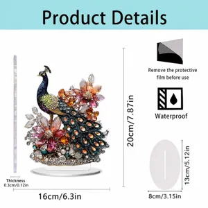 Acrylic peacock desktop ornament crystal clear home decor with 20cm height and 16cm width.