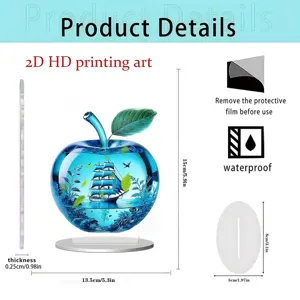 Acrylic apple ornament detail, 2D HD printing sailing ship design, clear size specification.