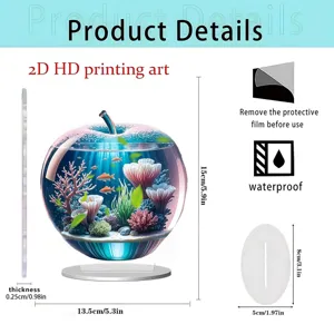 2D acrylic apple fish tank ornament desktop decor crystal clear art piece display